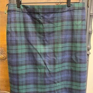 J CREW Blackwatch Plaid Wool Pencil Skirt Blue Green Classic